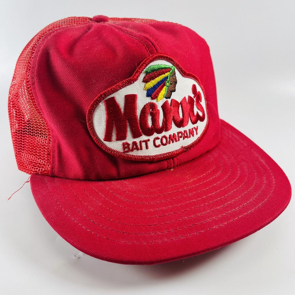 Mann's Bait Company Vintage Louisville Red Mesh Snapback Patch Baseball Cap Usa